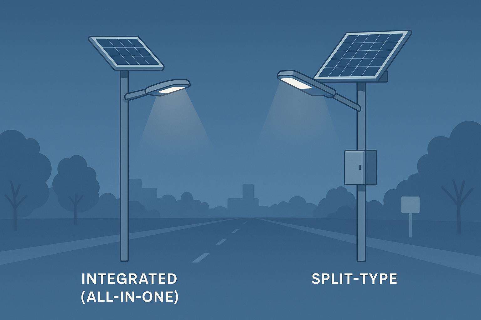 Ge&iuml;ntegreerde versus gesplitste straatverlichting op zonne-energie: gids voor 2026