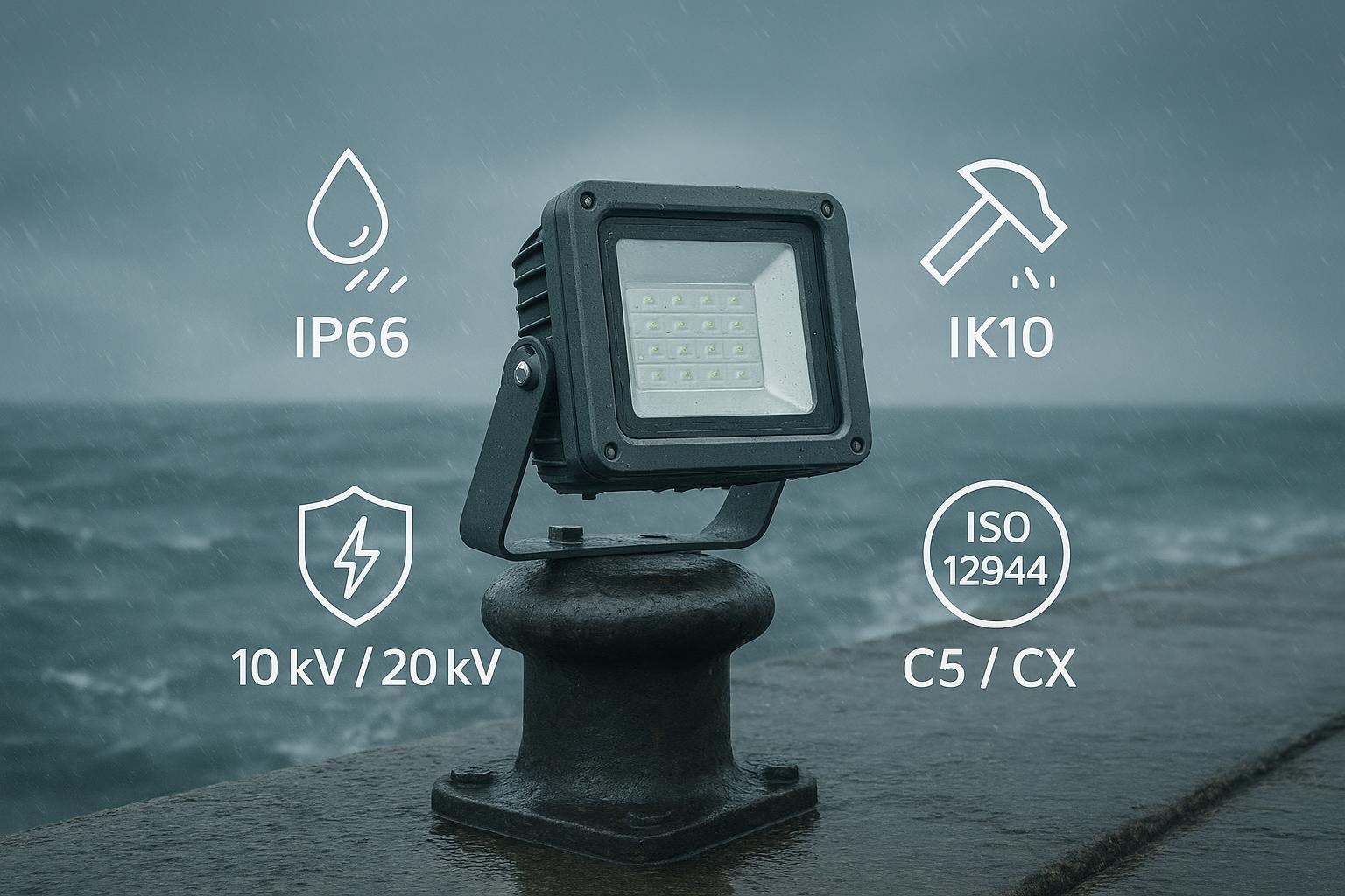 Lista di controllo per l'idoneit&agrave; costiera dei proiettori a LED IP65/IP66